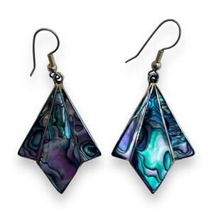 Vintage Alpaca Silver Plated Mexico Abalone Shell Dangle Earrings